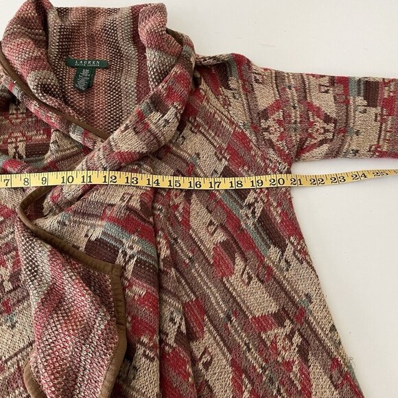 Lauren Ralph Lauren Open Cardigan Sweater S/M Southwestern Aztec Silk Blend - Picture 4 of 9